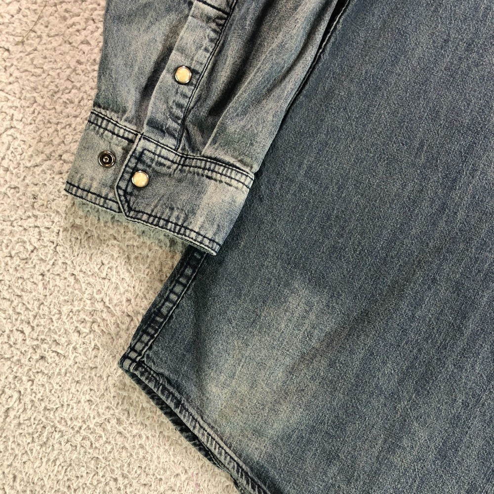 Harley Davidson Shirt Mens 3XL Blue Denim Western Pearl Snap Biker Long Sleeve - Picture 4 of 11